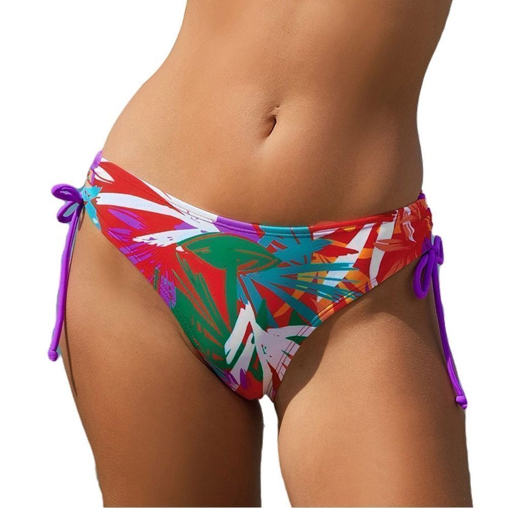 BNWT Cupshe Rose Violet Leaves Ruched Drawstring Bikini Bottom Sz S Tropical
